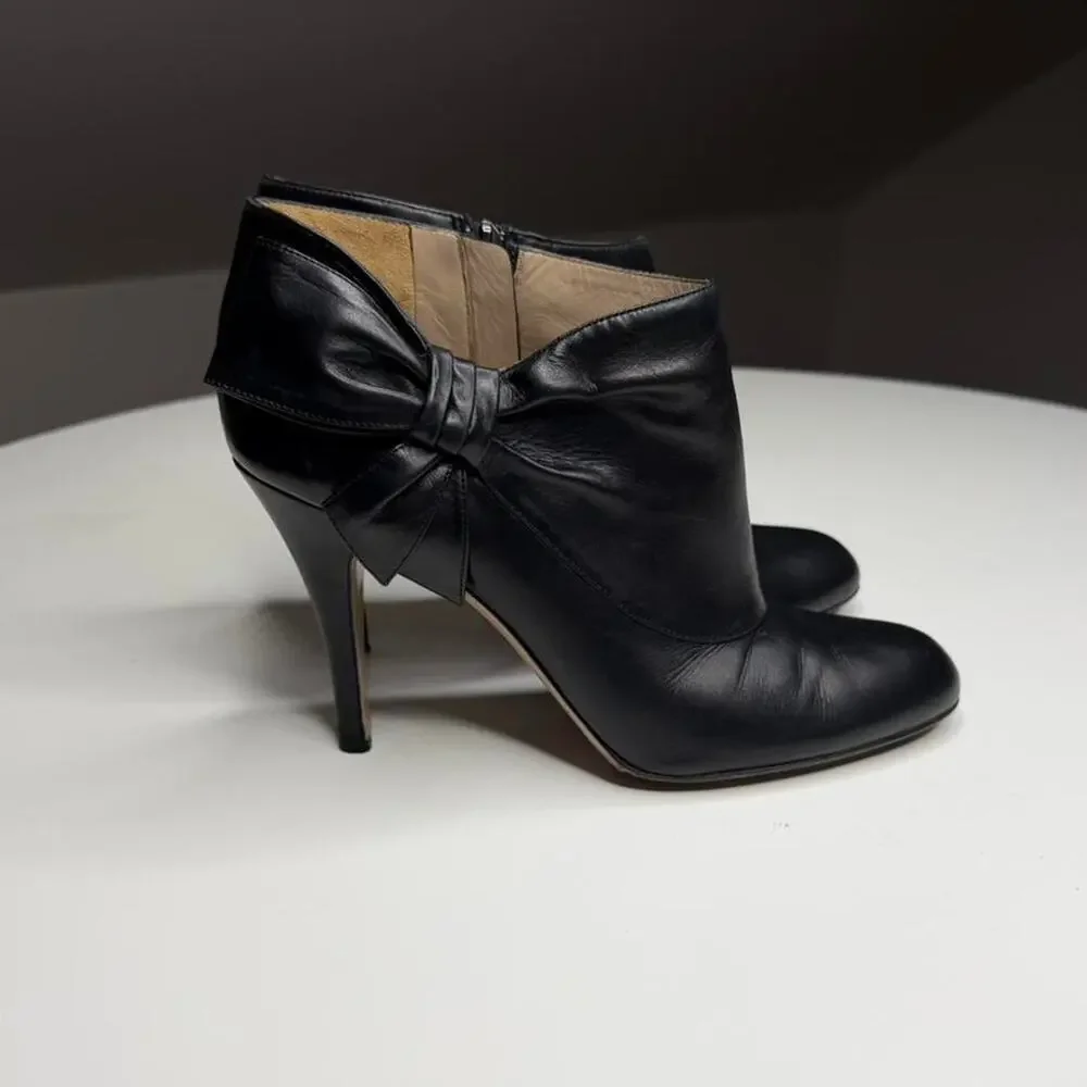 Valentino Garavani Black Leather Bow Ankle Boots Italy Sz 38 Luxury Stiletto - Picture 6 of 8